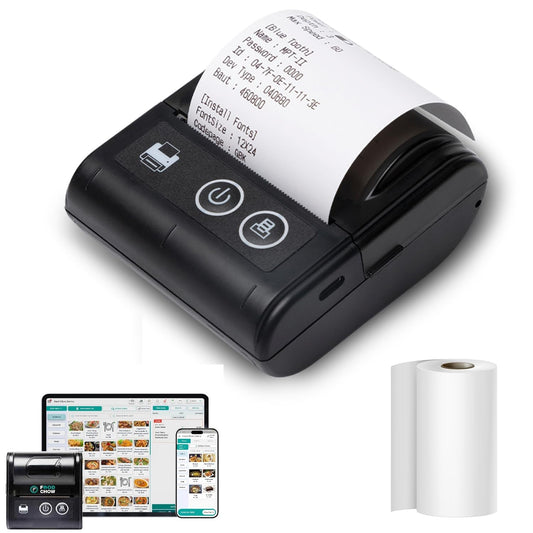 FoodChow 58mm POS Battery Thermal Receipt Printer with USB & Bluetooth - Restaurants, Cafes, Bars, Shops, & Hospitality |  2 x Thermal Paper Rolls, Adapter, Digital Menu (Soft copy)