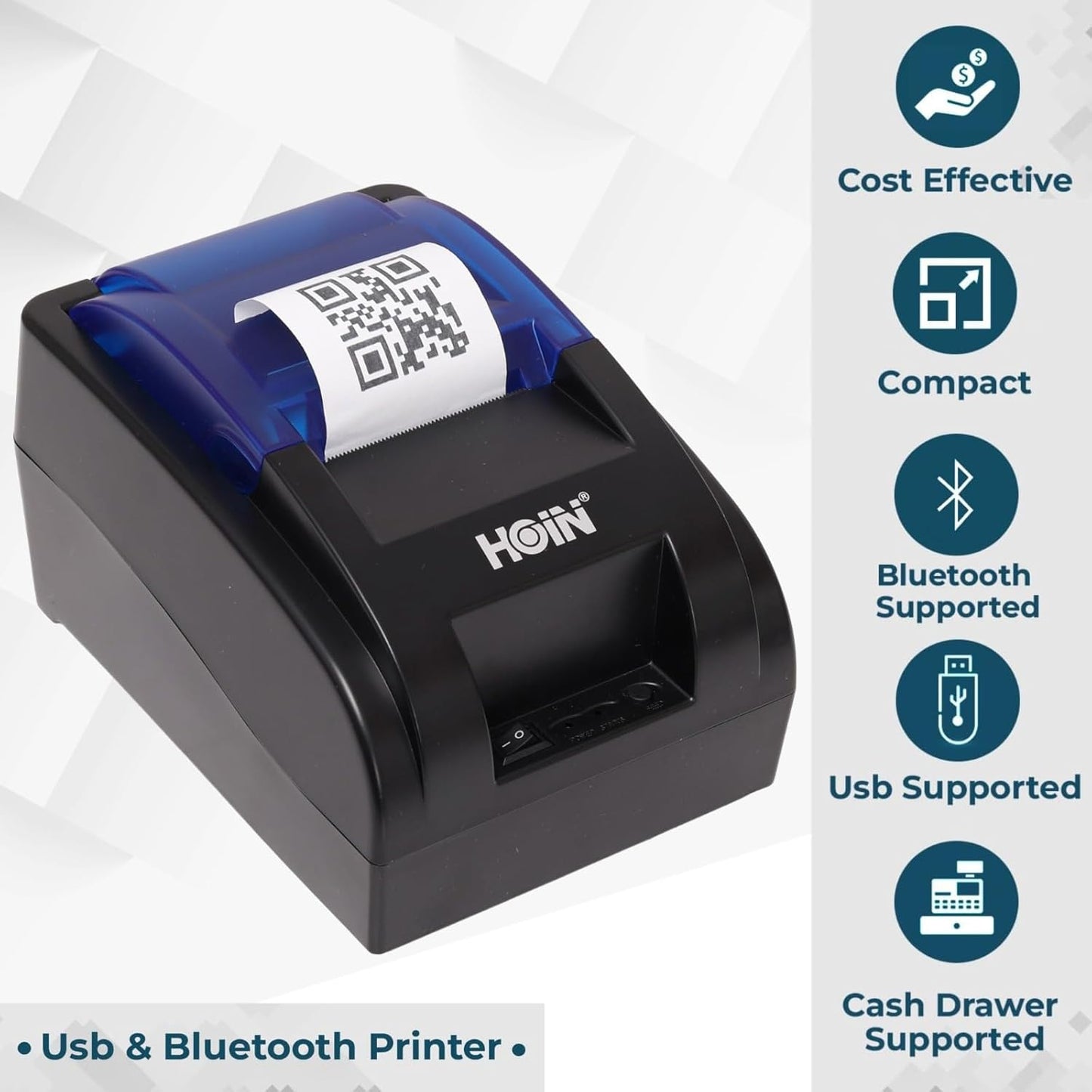 HOIN 58MM (2 Inch) Bluetooth USB Thermal Receipt Printer + 1 Year Foodchow Pos Billing Software for Restaurants | Compatible with ESC/POS Print Billing Invoice | Mobile Printing - (No Battery Backup) 1 Year Warranty