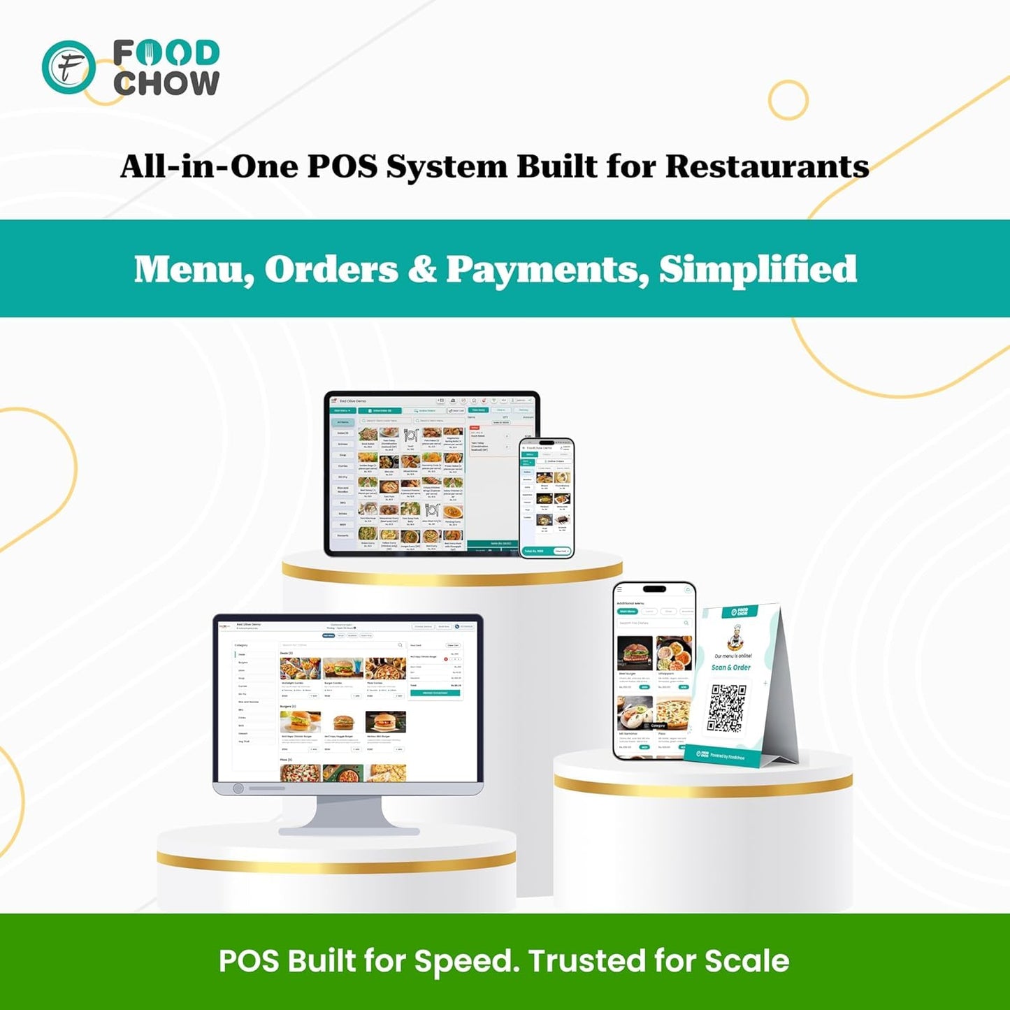 FoodChow All-in-One POS Billing System | 1-Year Free Software License for Restaurants, Cafes, Shops | USB + Bluetooth with QR Code Design, Digital Menu, 7 Rolls, POS Website Billing Machine