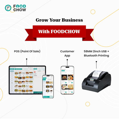 FoodChow All-in-One POS Billing System | 1-Year Free Software License for Restaurants, Cafes, Shops | USB + Bluetooth with QR Code Design, Digital Menu, 7 Rolls, POS Website Billing Machine