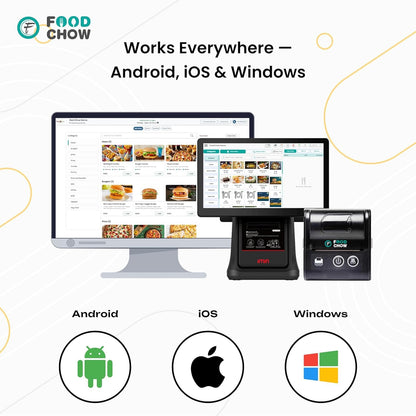 FoodChow 58mm POS Battery Thermal Receipt Printer with USB & Bluetooth - Restaurants, Cafes, Bars, Shops, & Hospitality |  2 x Thermal Paper Rolls, Adapter, Digital Menu (Soft copy)