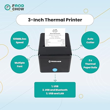 3-Inch USB + Ethernet POS Printer with Auto Cutter + 1-Year Free Restaurant Software | QR Menu, Website, 2 Rolls | Billing Machine, Cash Drawer, Digital Menu