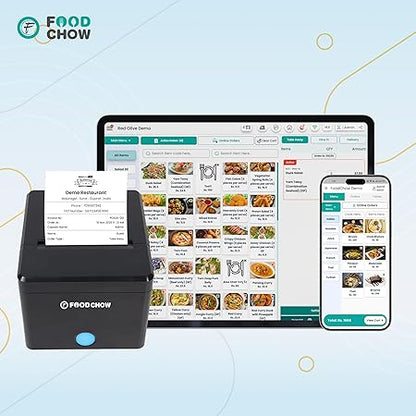 3-Inch USB + Bluetooth POS Printer with Auto Cutter + 1-Year Free Restaurant Software | QR Menu, Website, 2 Rolls | Billing Machine, Cash Drawer, Digital Menu
